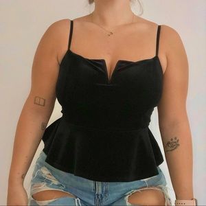Express Black Velvet Peplum Top w Straps, Medium